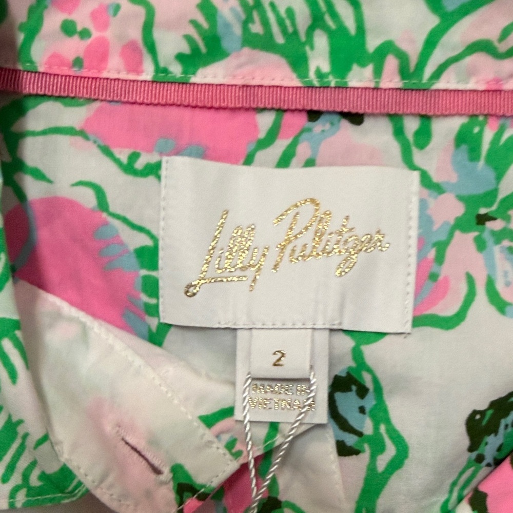 Lilly Pulitzer Pink and Green Floral Shirt Dress - Picture 3 of 9